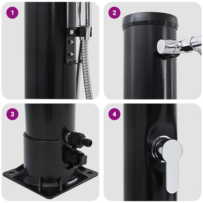 Chuveiro Solar para Exterior Preto 217 cm PVC e alumínio