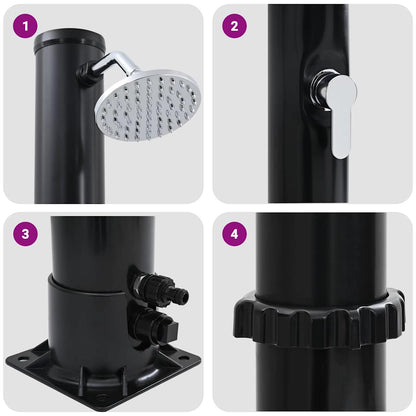 Chuveiro Solar para Exterior Preto 217 cm PVC e alumínio