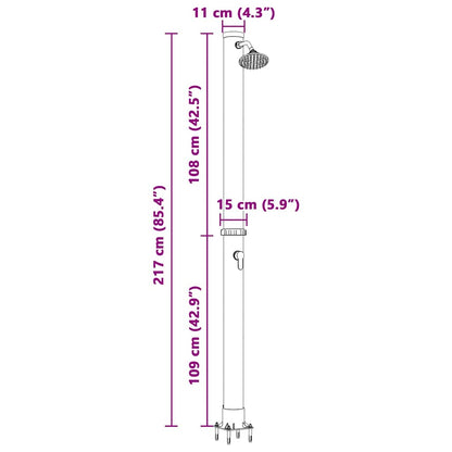Chuveiro Solar para Exterior Preto 217 cm PVC e alumínio