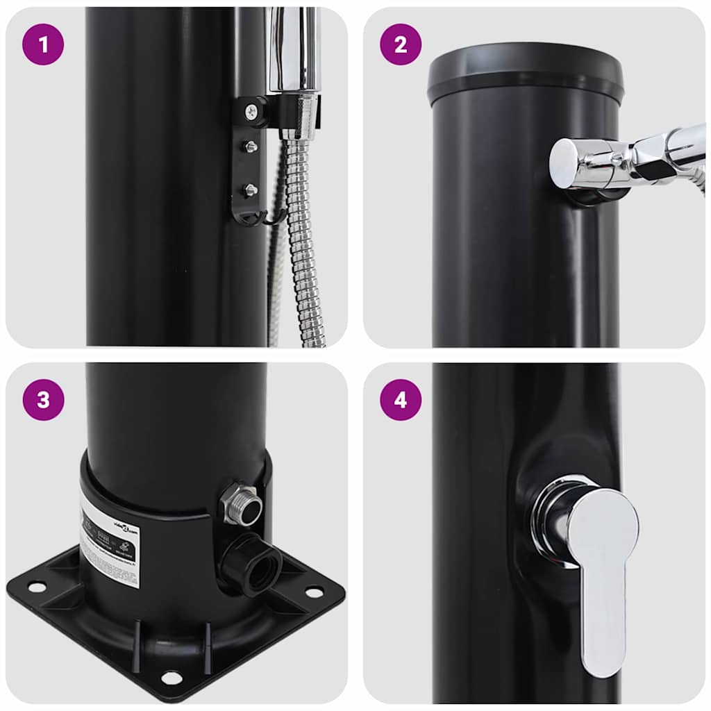 Chuveiro Solar ao Ar Livre Preto 217 cm PVC e Alumínio