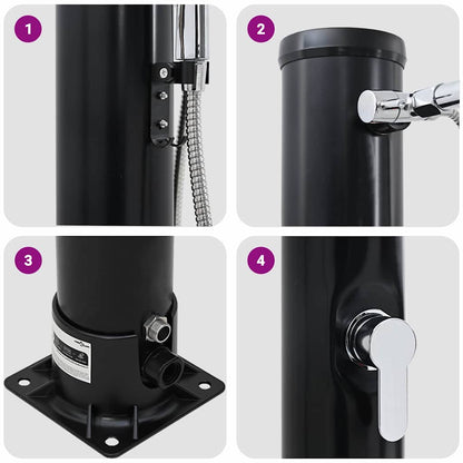 Chuveiro Solar para Exterior Preto 217 cm PVC e alumínio
