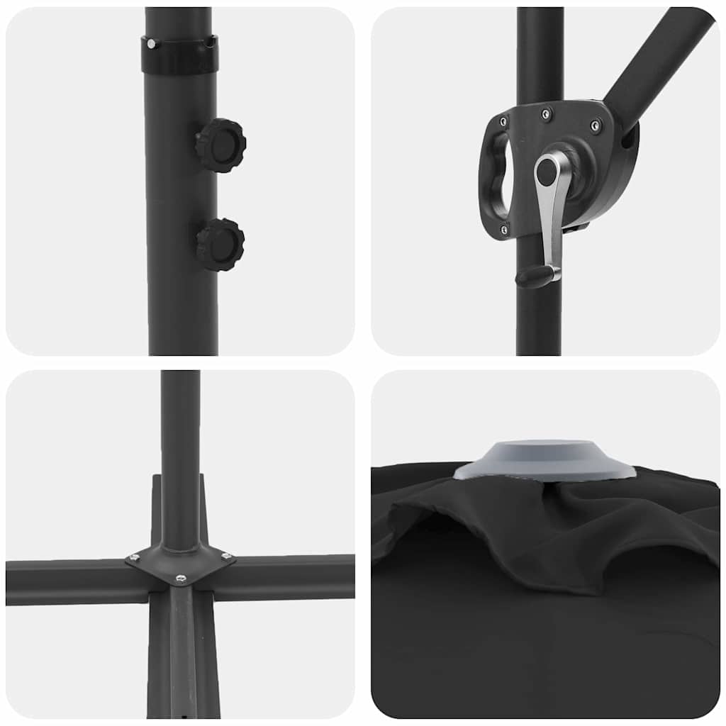 Guarda-sol Preto 372 x 198 x 243 cm Poliéster e Alumínio