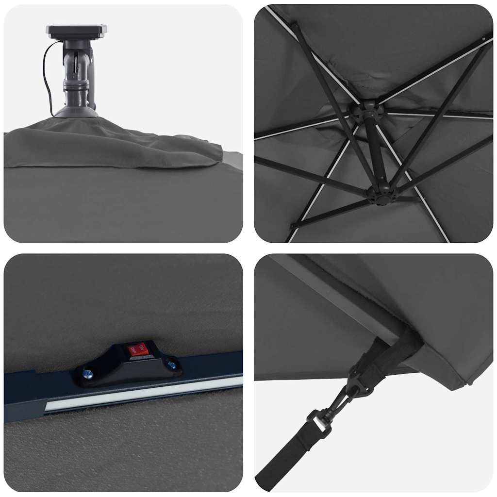 Guarda-sol Antracite 294 x 200 x 270 cm Poliéster e Alumínio