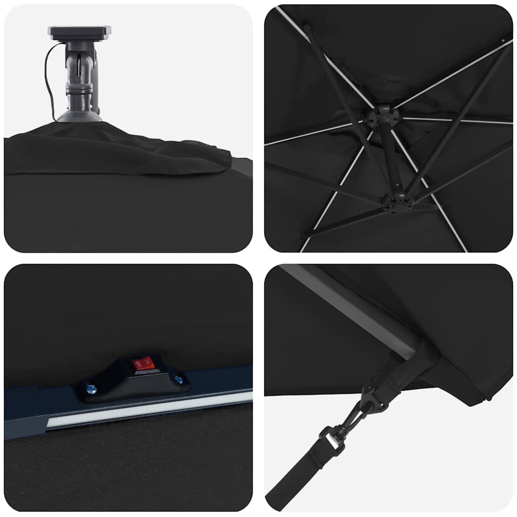 Guarda-sol Preto 294 x 200 x 270 cm Poliéster e Alumínio