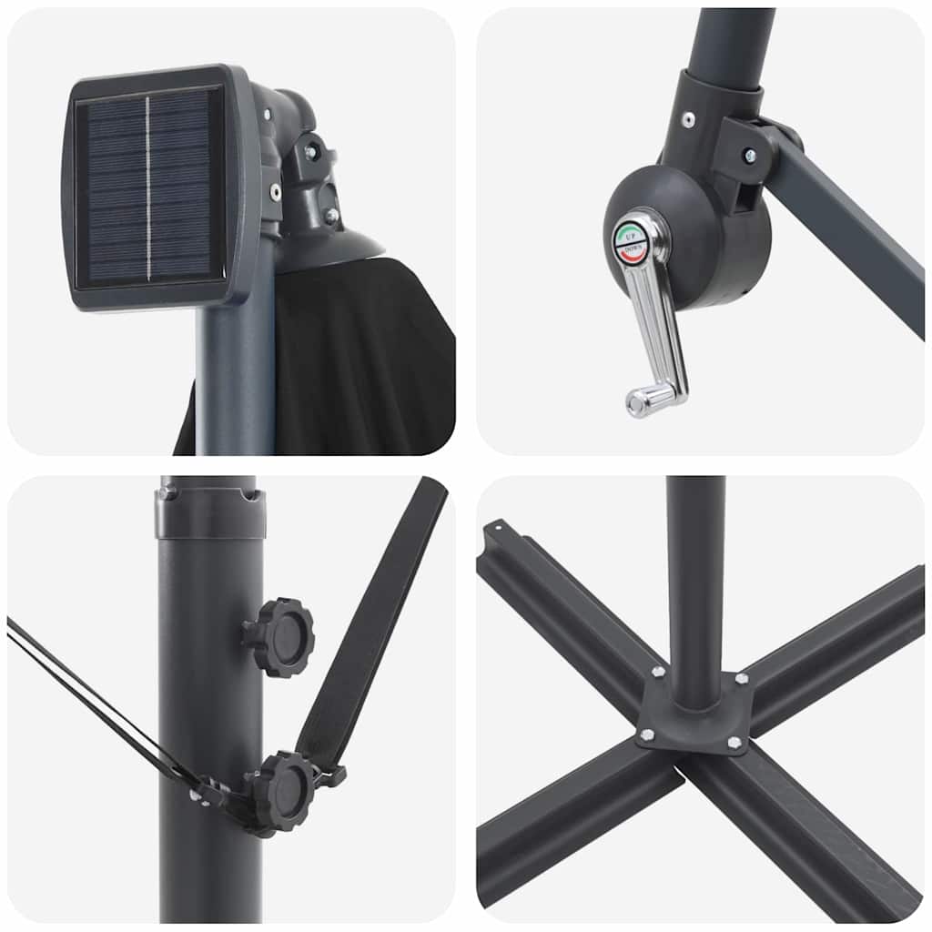 Guarda-sol Preto 294 x 200 x 270 cm Poliéster e Alumínio