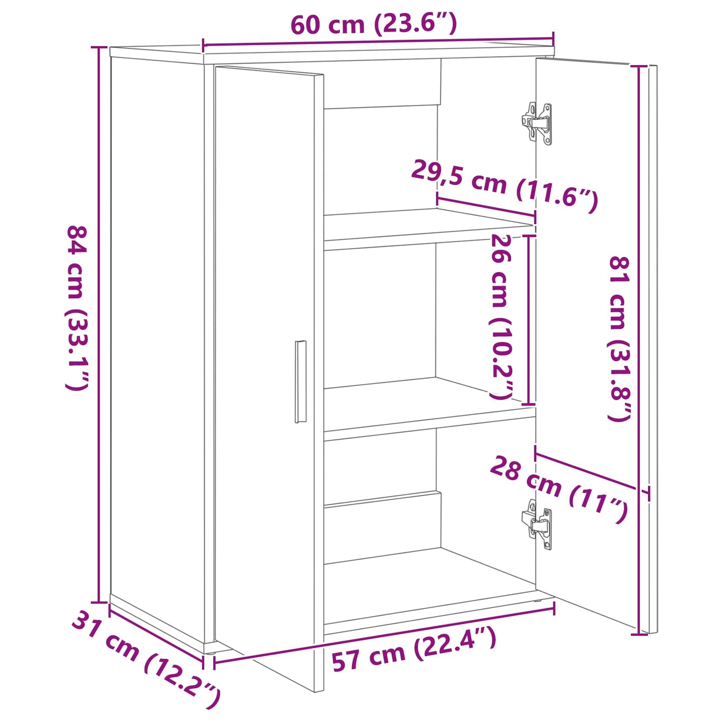 Buffet 2 pcs Carvalho Preto 60 x 31 x 84 cm Madeira processada