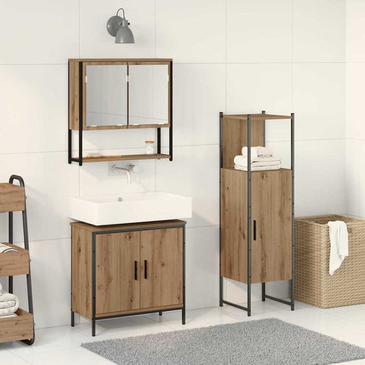 Conjunto de Móveis para Banheiro com porta 3 pcs Castanho