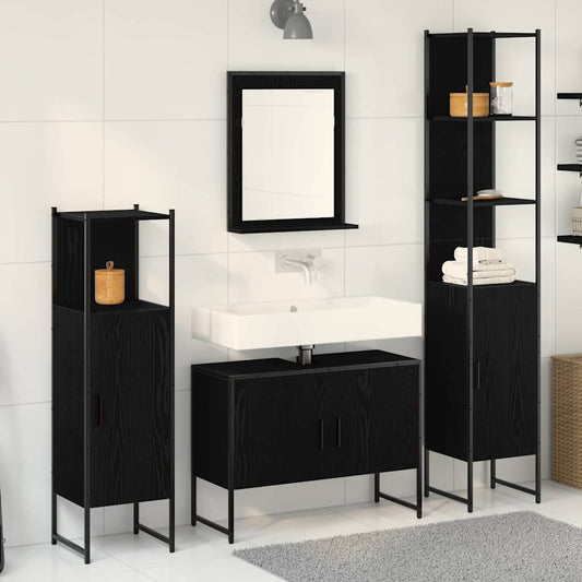 Conjunto de Móveis para Banheiro 4 pcs Preto 33 x 33 x 185.5 cm