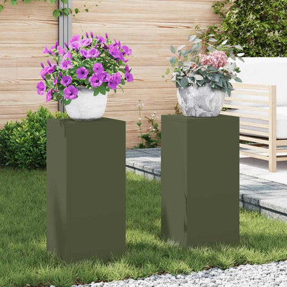 Suportes para plantas 2 pcs Verde-oliva 24 x 24 x 55 cm Aço
