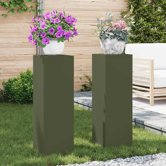 Suportes para plantas 2 pcs Verde-oliva 24 x 24 x 75 cm Aço