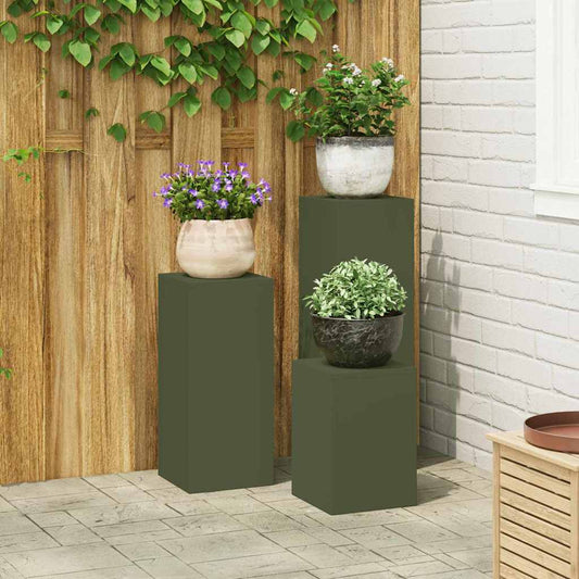 Suportes para plantas 3 pcs Verde-oliva 24 x 24 x 75 cm Aço