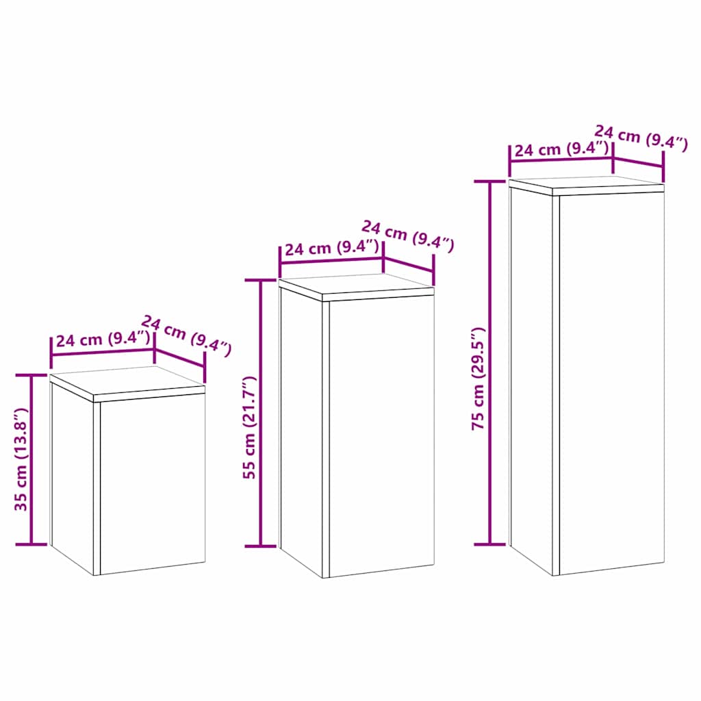 Suportes para plantas 3 pcs Prateado 24 x 24 x 75 cm