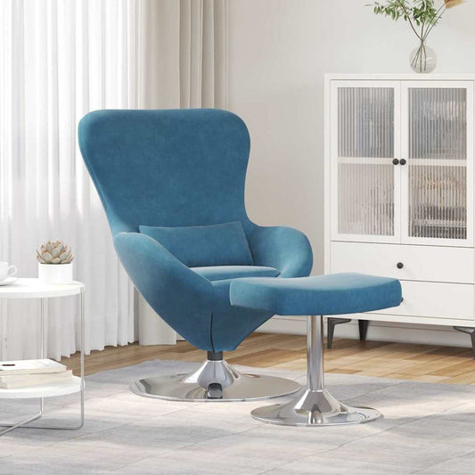 Cadeira Egg com Puff with Footstool Azul 63 x 73 x 90 cm Veludo