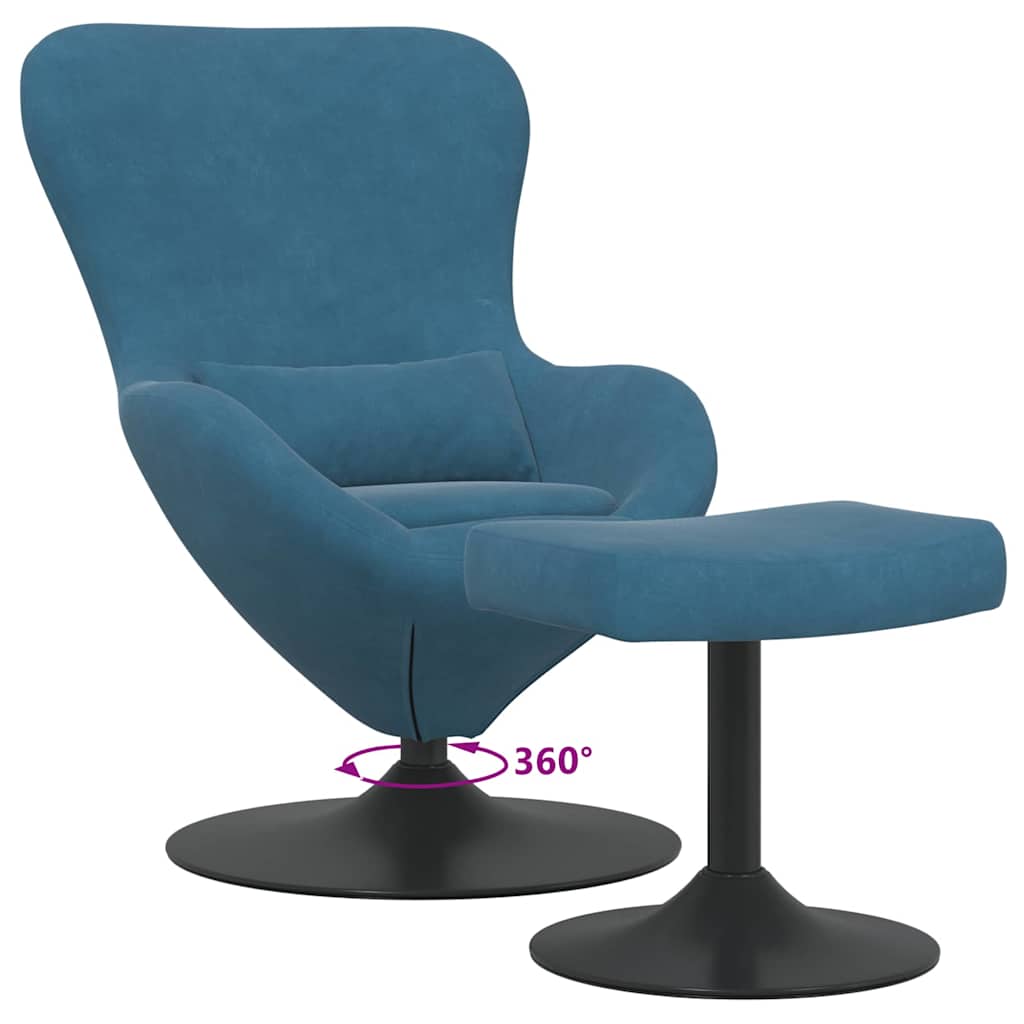 Cadeira Egg com Puff with Footstool Azul 63 x 73 x 90 cm Veludo