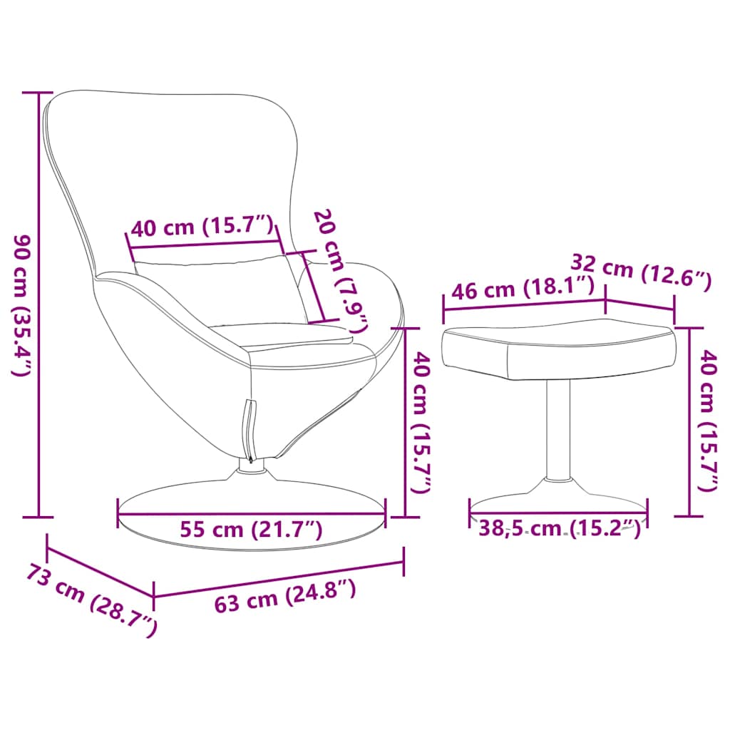 Cadeira Egg com Puff with Footstool Azul 63 x 73 x 90 cm Veludo