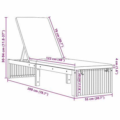 Espreguiçadeira com almofada 1-pessoa Castanho 200 x 55 x 94cm