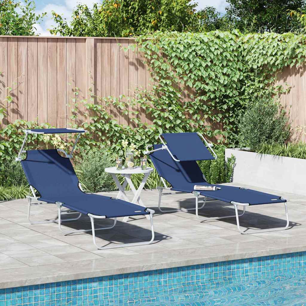 Espreguiçadeira 2-pessoa 2 pcs Azul 58 x 188 x 77cm tecido
