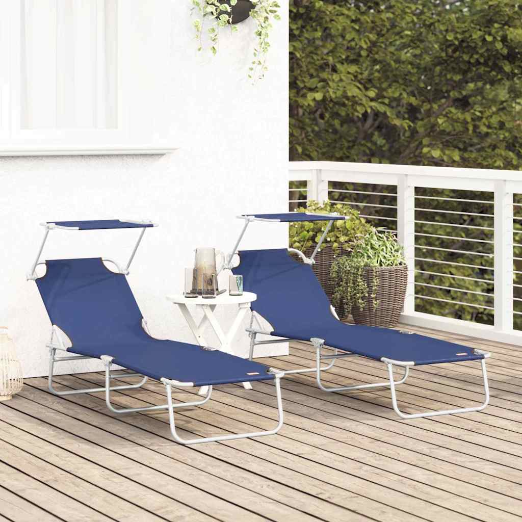 Espreguiçadeira 2-pessoa 2 pcs Azul 58 x 188 x 77cm tecido