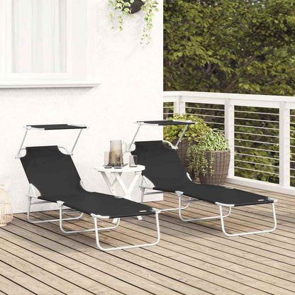 Espreguiçadeira 2-pessoa 2 pcs Preto 58 x 188 x 77cm tecido