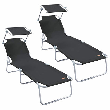 Espreguiçadeira 2-pessoa 2 pcs Preto 58 x 188 x 77cm tecido