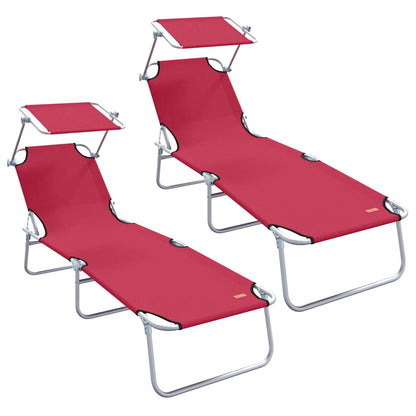 Espreguiçadeira 2-pessoa 2 pcs Vermelho 58 x 188 x 77cm tecido