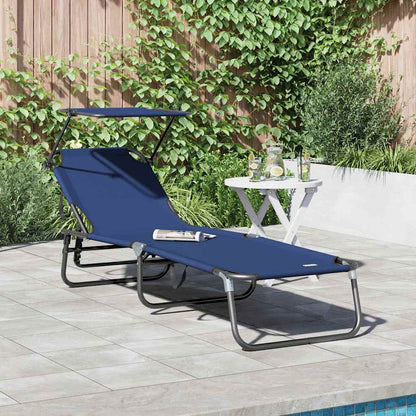 Espreguiçadeira dobrável 1-pessoa Azul 56 x 190 x 81cm tecido