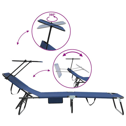 Espreguiçadeira dobrável 1-pessoa Azul 56 x 190 x 81cm tecido