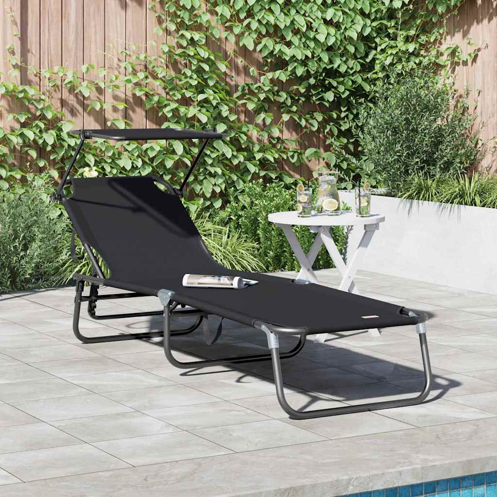 Espreguiçadeira dobrável 1-pessoa Preto 56 x 190 x 81cm tecido