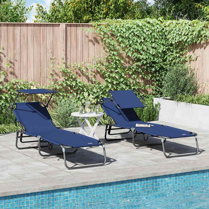 Espreguiçadeira dobrável 2 pcs Azul 56 x 190 x 81cm tecido