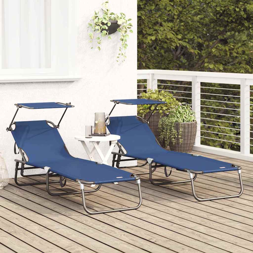 Espreguiçadeira dobrável 2 pcs Azul 56 x 190 x 81cm tecido