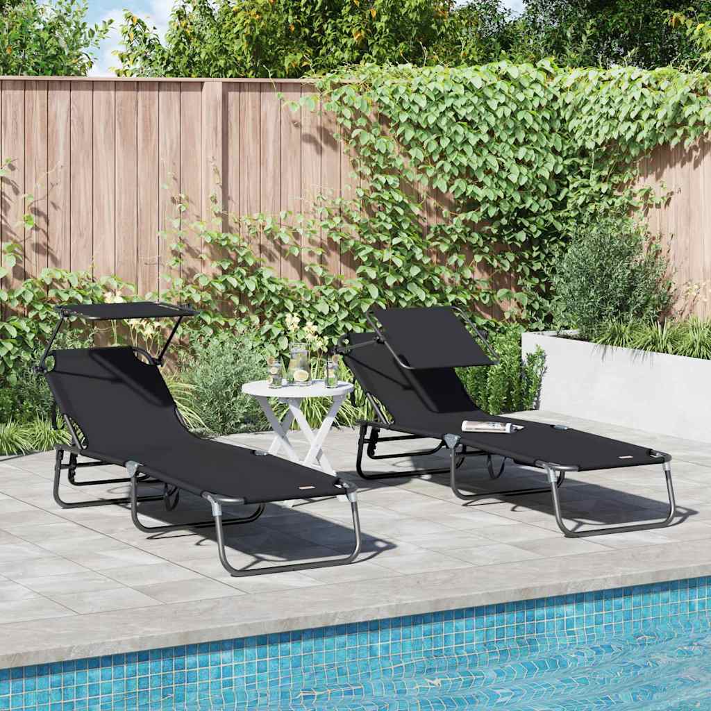 Espreguiçadeira dobrável 2 pcs Preto 56 x 190 x 81cm tecido
