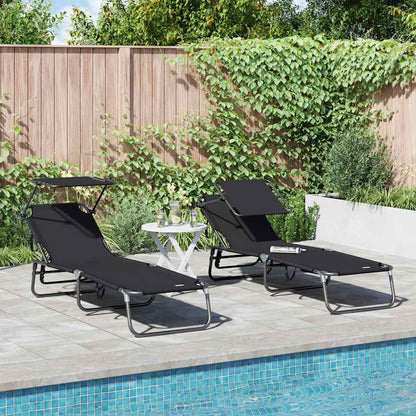 Espreguiçadeira dobrável 2 pcs Preto 56 x 190 x 81cm tecido