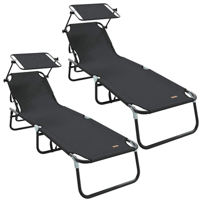 Espreguiçadeira dobrável 2 pcs Preto 56 x 190 x 81cm tecido