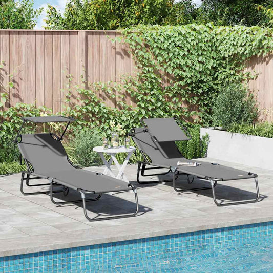 Espreguiçadeira dobrável 2 pcs Cinzeto 56 x 190 x 81cm tecido