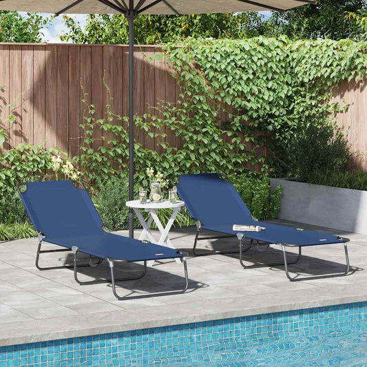 Espreguiçadeira dobrável 2 pcs Azul 56 x 189 x 87cm tecido
