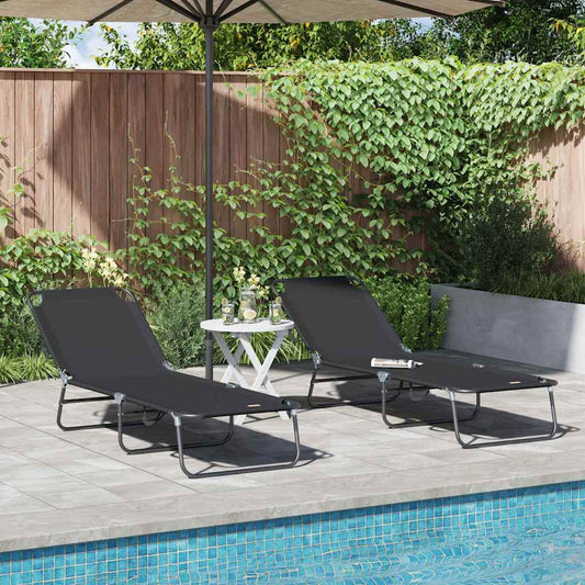 Espreguiçadeira dobrável 2 pcs Preto 56 x 189 x 87cm tecido
