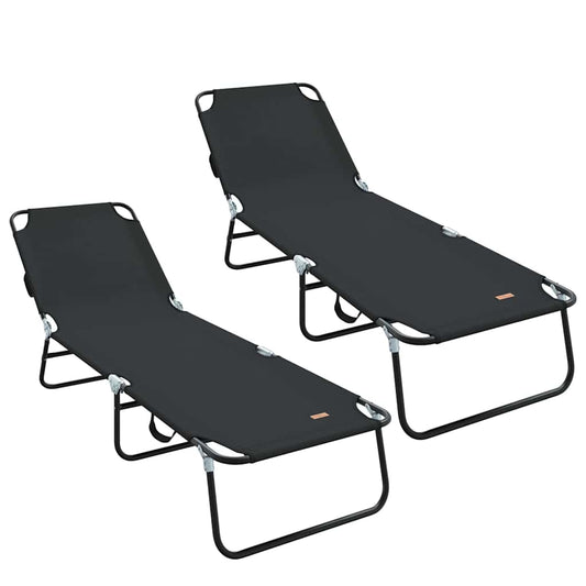 Espreguiçadeira dobrável 2 pcs Preto 56 x 189 x 87cm tecido