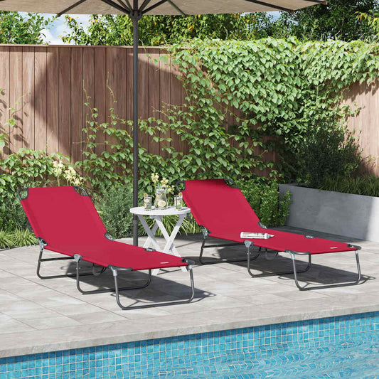 Espreguiçadeira dobrável 2 pcs Vermelho 56 x 189 x 87cm tecido