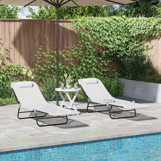 Espreguiçadeira dobrável 2-pessoa 2 pcs Creme 182 x 55 x 85.5cm