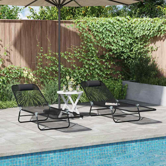 Espreguiçadeira dobrável 2-pessoa 2 pcs Preto 182 x 55 x 85.5cm