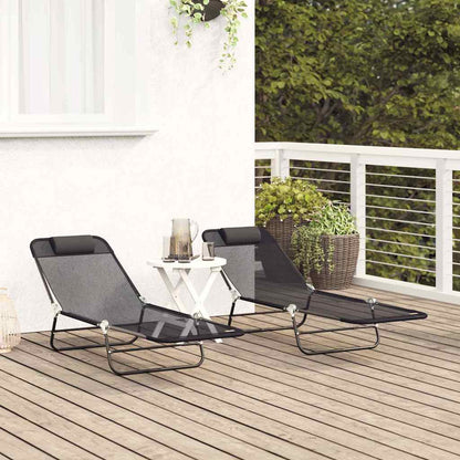 Espreguiçadeira dobrável 2-pessoa 2 pcs Preto 182 x 55 x 85.5cm