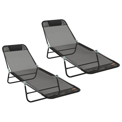Espreguiçadeira dobrável 2-pessoa 2 pcs Preto 182 x 55 x 85.5cm