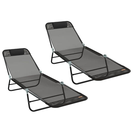 Espreguiçadeira dobrável 2-pessoa 2 pcs Preto 182 x 55 x 85.5cm