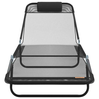 Espreguiçadeira dobrável 2-pessoa 2 pcs Preto 182 x 55 x 85.5cm