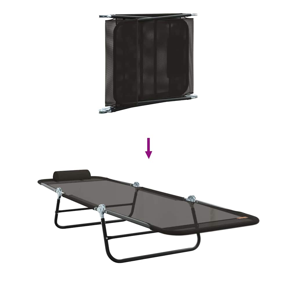 Espreguiçadeira dobrável 2-pessoa 2 pcs Preto 182 x 55 x 85.5cm