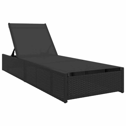 Espreguiçadeira com almofada Preto 60 x 200 x 27cm vime PE