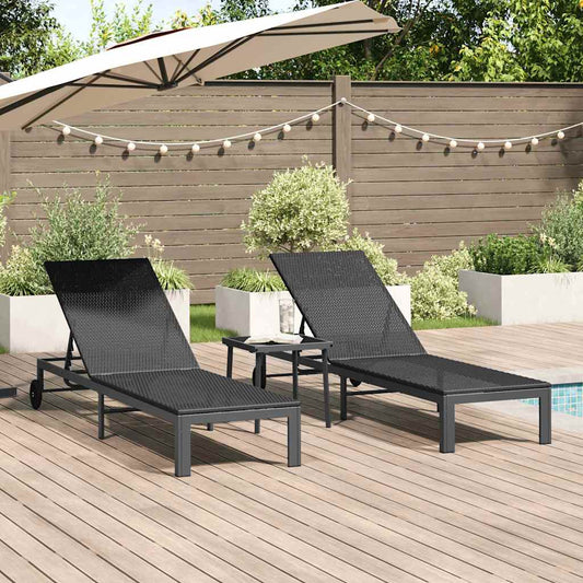 Cama de Sol com almofada 3 pcs Preto 40 x 39 x 40.5cm vime PE