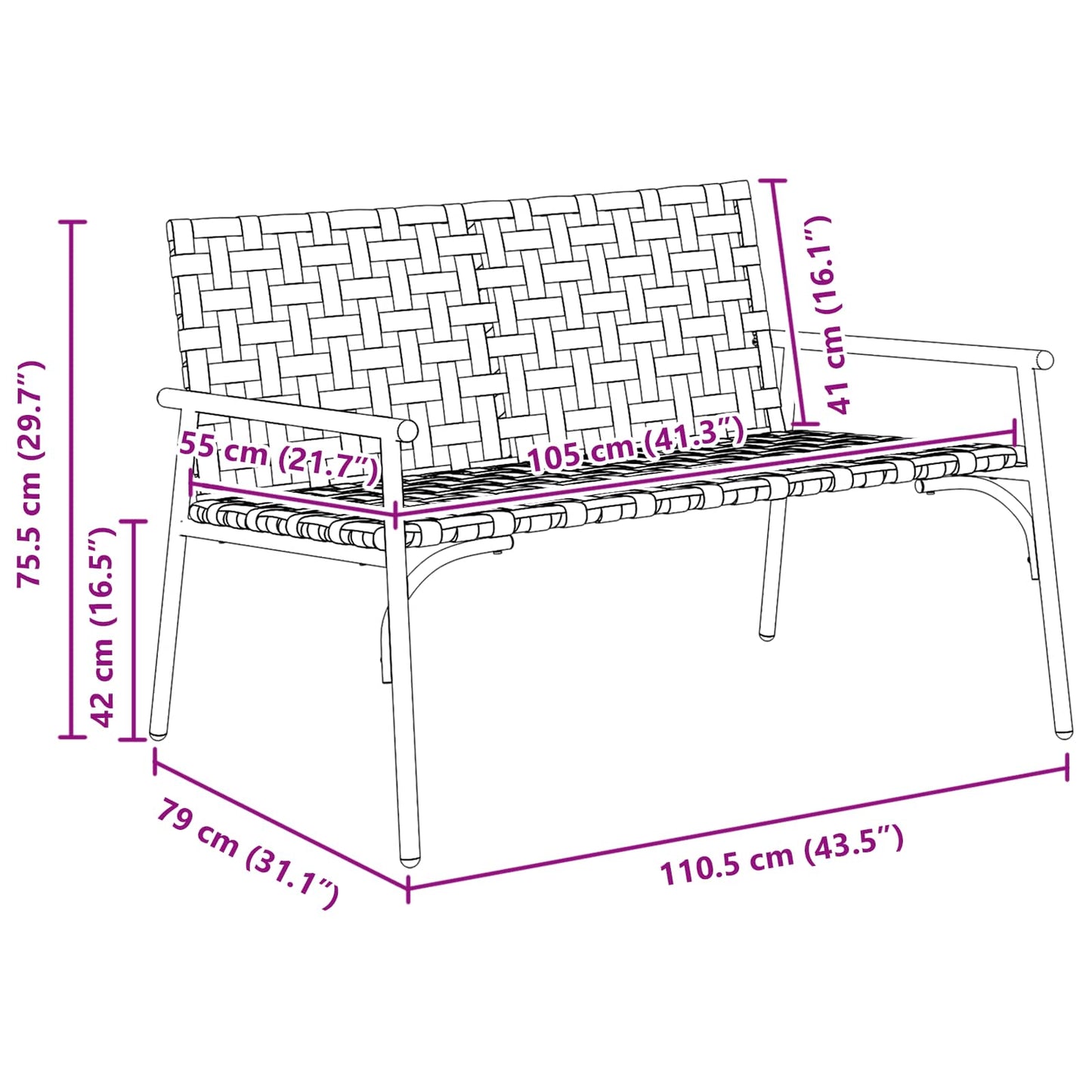 Cadeira de Jardim Castanho 110,5 x 79 x 75,5 cm vime PE