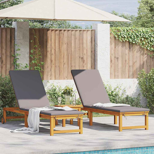 Espreguiçadeira com almofada 2 pcs Castanho 53 x 202 x 89cm