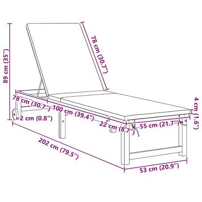 Espreguiçadeira com almofada 2 pcs Castanho 53 x 202 x 89cm